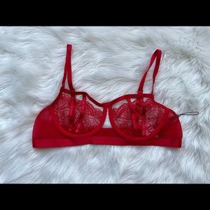 Pretty Little Thing Red Lacey Bra Size Medium